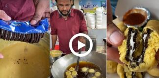 Ahmedabad Street Food Vendor Making Oreo Buscuit Pakoda Went Viral on Social Media