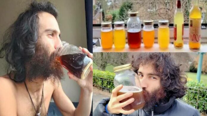 YOUNG MAN DRINKING URINE
